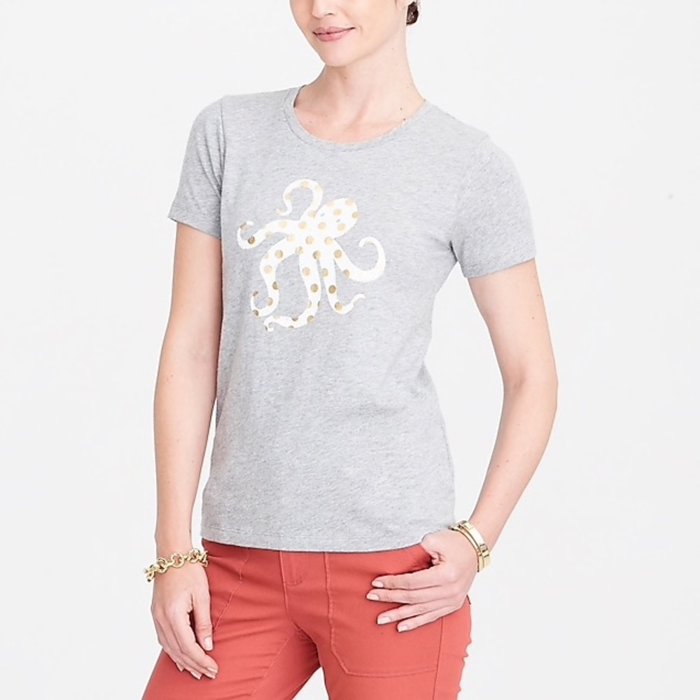 [ 🌞 ] [ J Crew ] Gold Foil Octopus Tee